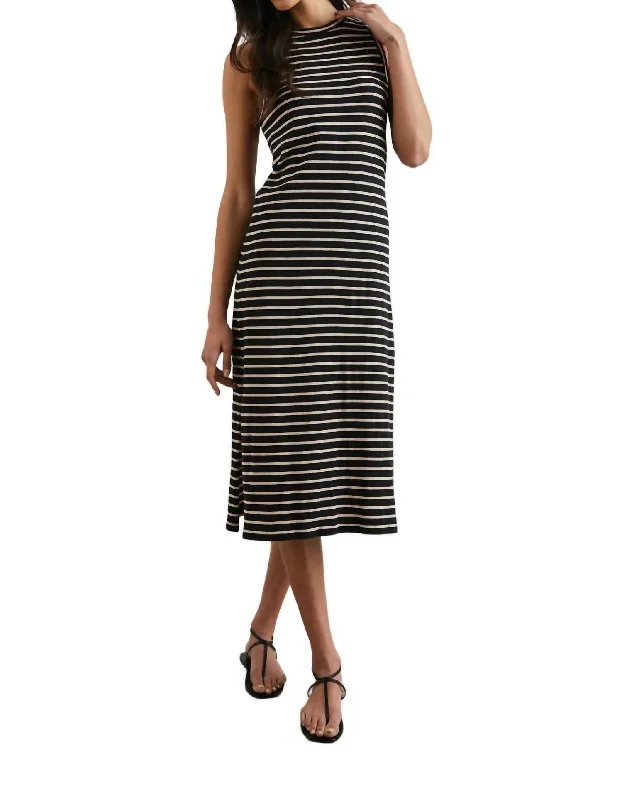 Women's Travel Outfit Set Tank Dress In Black Ivory Stripe