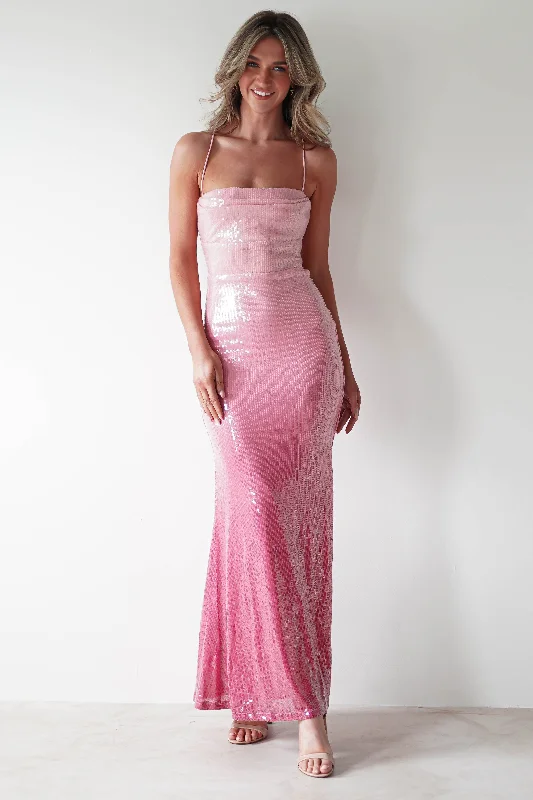 Luxury Women's Fashion Chloé Ombre Sequin Maxi Gown | Pink