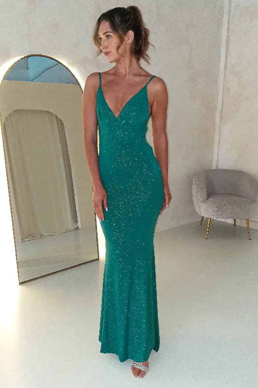 Stylish Everyday Clothing Billie Glitter Bodycon Gown | Emerald Green