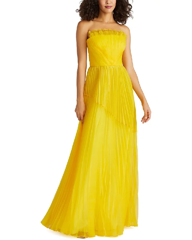 Women's Chic Outfit Theia Enver Pleated Strapless Gown