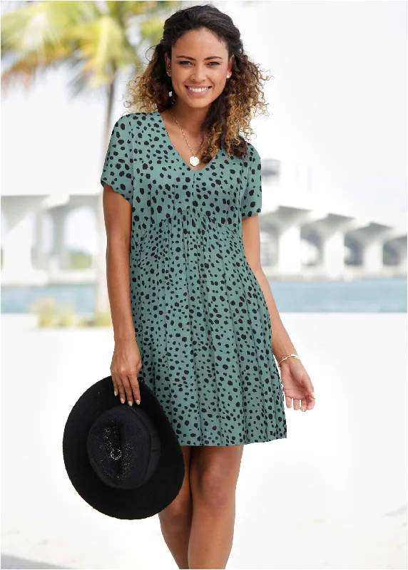 Charming Women's Outfit For Special Occasions Printed V-Neck Dress - Green & Black