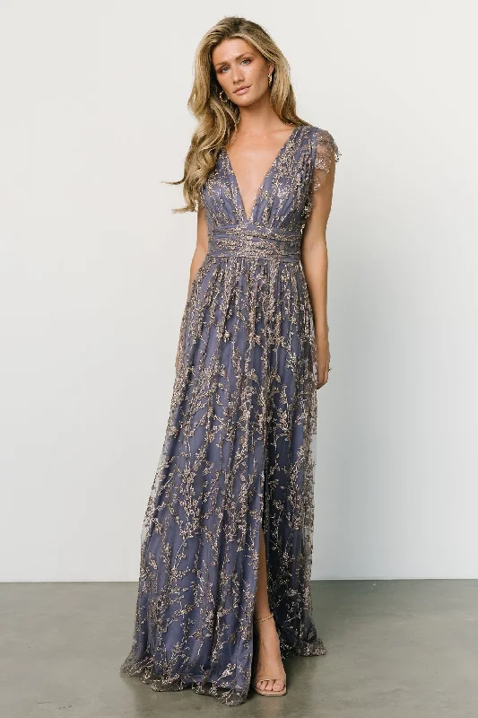 Women Wear Online Arlene Shimmer Gown | Blue + Gold