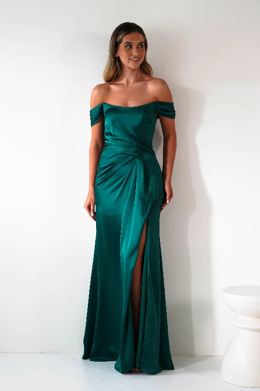 Women's Occasion Wear Apparel Jessi Soft Saton Maxi Gown | Emerald Green