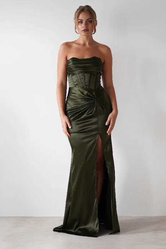 Early Bird Offer Clydee Soft Corset Maxi Gown | Olive