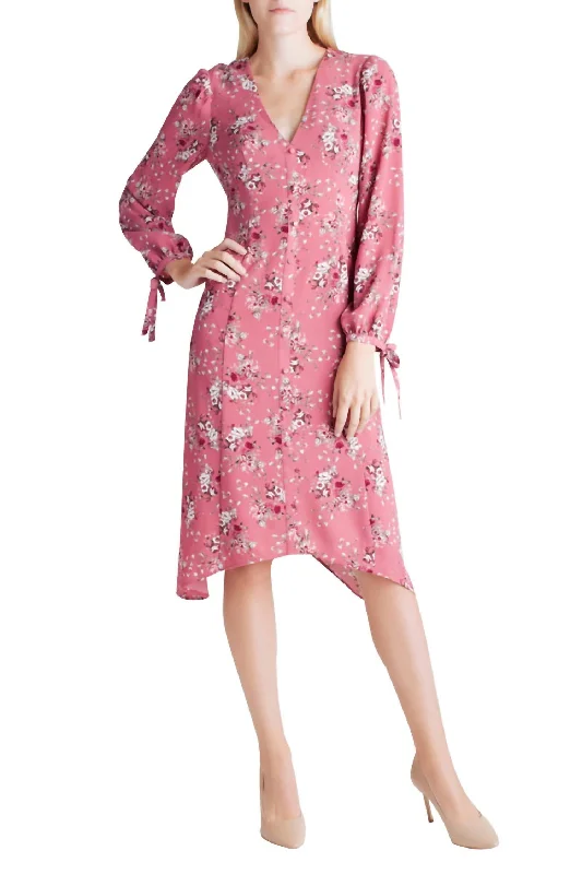 Women's Plus-Size Outfit Long Sleeve V-Neck Dress In Pink