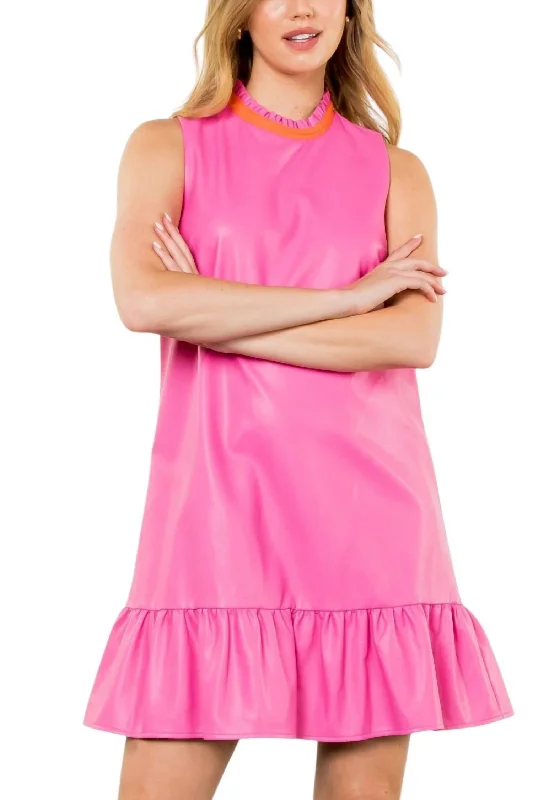 Women's Timeless Attire Faux Leather Dress In Pink