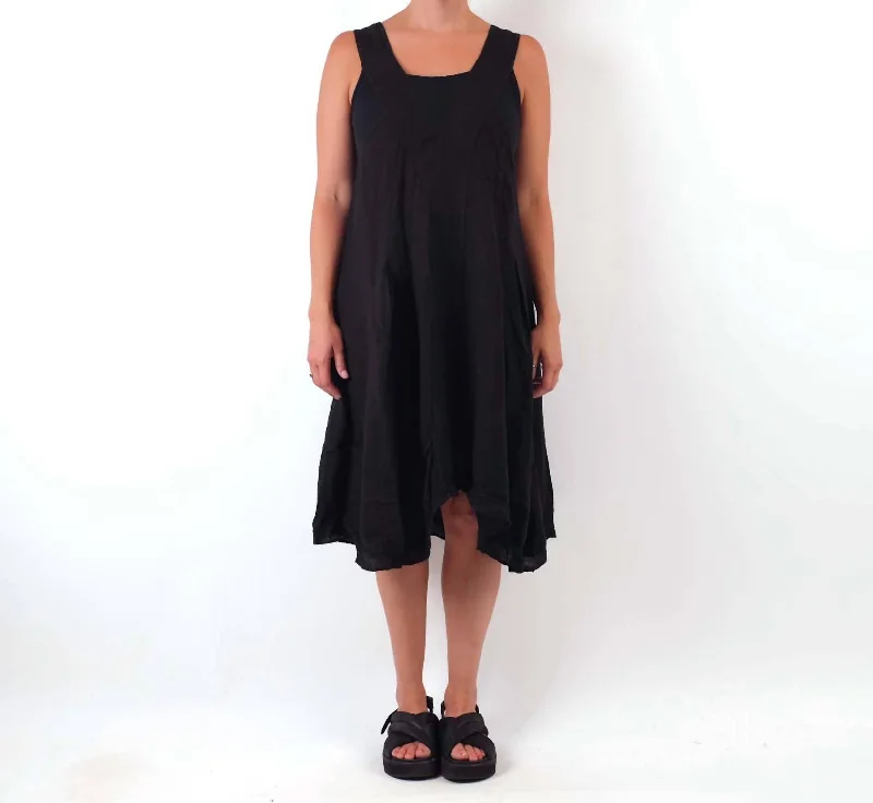 Women's Luxury Garments Tank Dress With Rib Knit Sides In Black