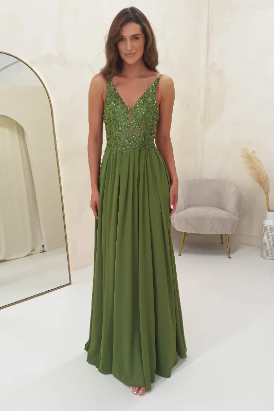 Classic Clothes For Women Ariel Embellished Maxi Gown | Green