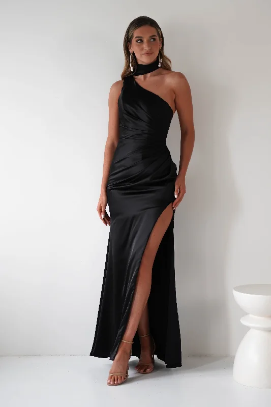 Women's Wedding Apparel Aletta Soft Satin Maxi Gown | Black