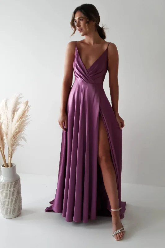 Trendy Women's Fashion Velia Satin Maxi Gown | Violet