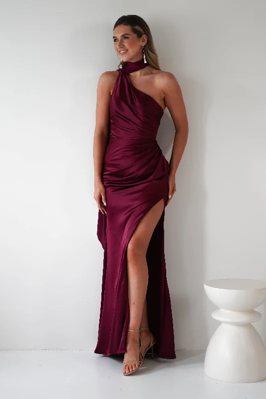 Women's Seasonal Wardrobe Clothing Aletta Soft Satin Maxi Gown | Dark Wine