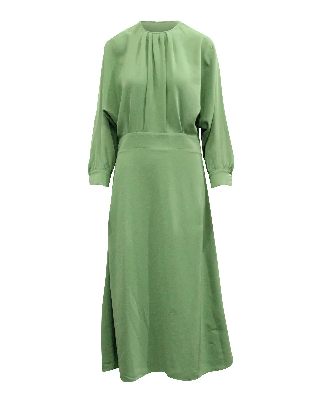 Unique Women's Fashion Pieces Victoria Beckham Pleated A-Line Dress in Green Polyester