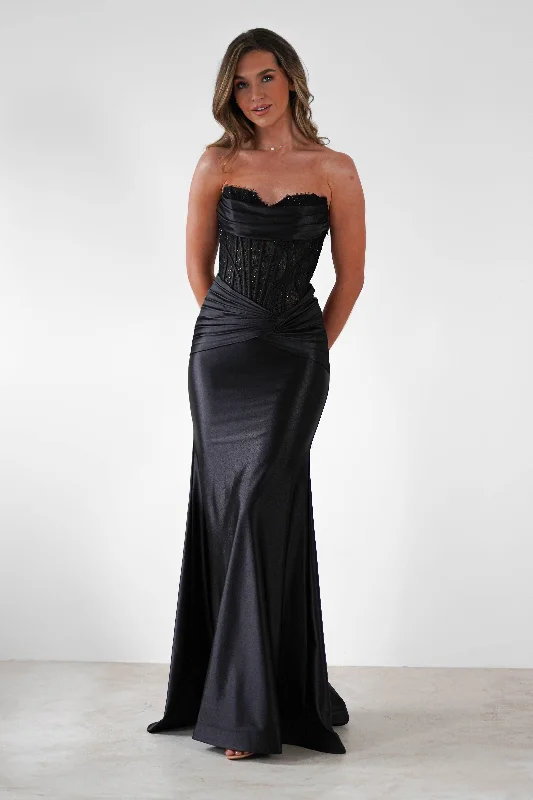 Women's Timeless Attire Misha Strapless Lace Detail Gown | Black