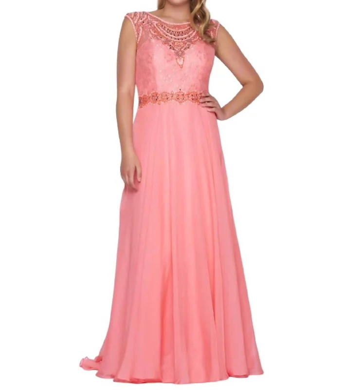 Women's Seasonal Clothes Chiffon A-Line Gown - Plus In Coral