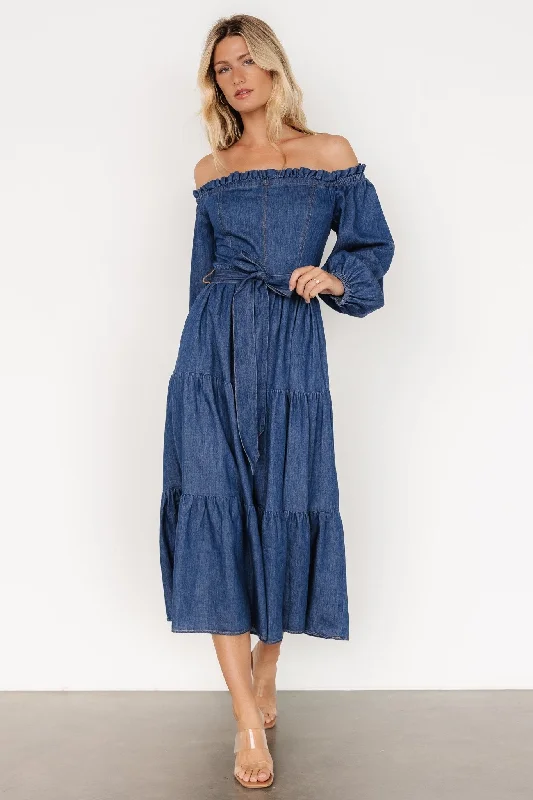 Women's Formal Event Attire Lewiston Off Shoulder Dress | Denim Blue