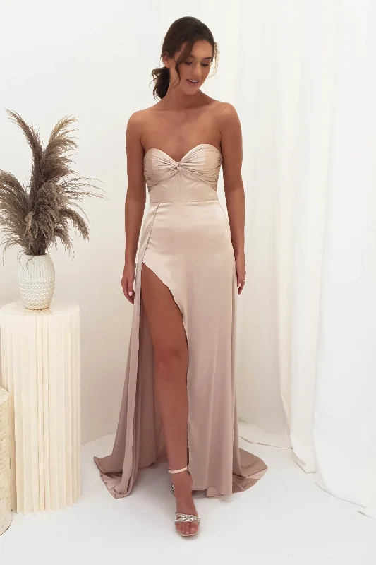 Chic Clothes For Women Krysta Soft Satin Long Strapless Gown | Champagne