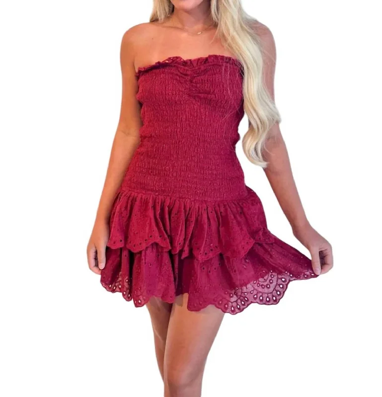 Women's Luxury Garments Neriah Lace Off Shoulder Dress In Maroon