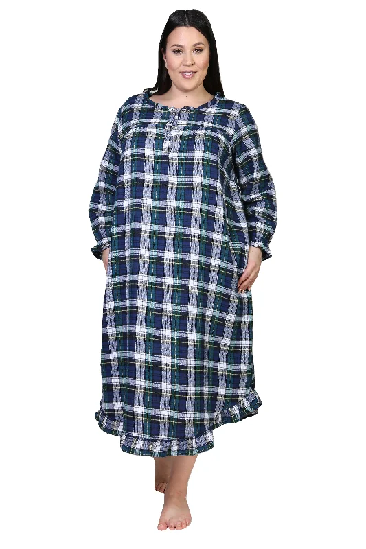 Women's Activewear Outfit Flannel Plaid Night Gown - Plus Size