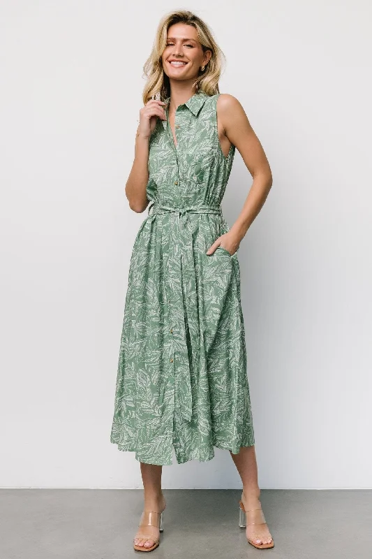 Best Online Women's Boutiques Scottie Button Tank Dress | Green Print