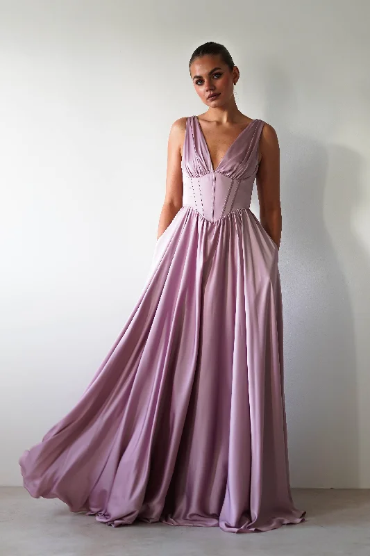 Plus Size Women's Fashion and Clothing Scarlette Soft Satin Maxi Gown | Mauve