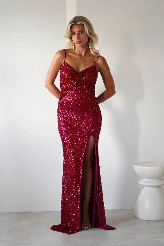 Unique Women's Fashion Pieces Narissa Sequin Maxi Gown | Red