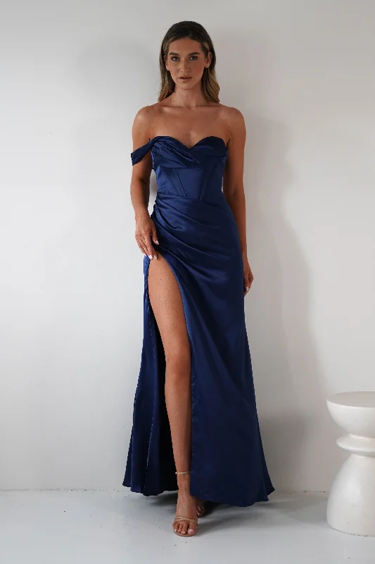 Women's Vacation Garments Nicolette Soft Satin Maxi Gown | Navy