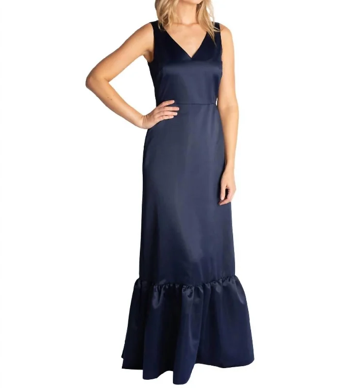 Stylish Women's Garments Venus Satin Gown In Navy