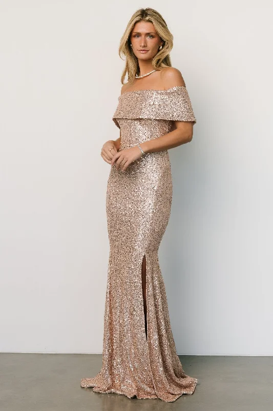 Women's Clothes For Work Events Yvonne Off Shoulder Sequin Gown | Champagne