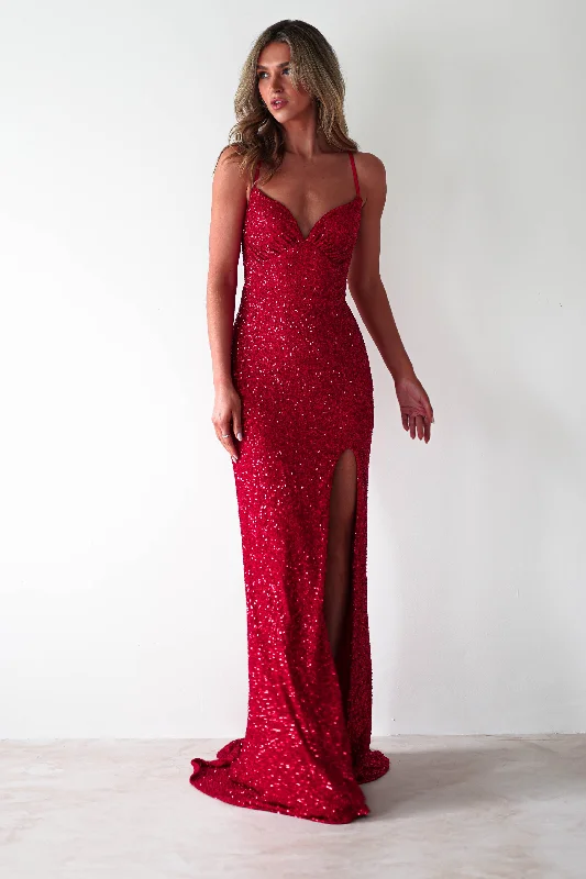 Women's Relaxed Clothes Clarisse Bodycon Sequin Gown | Red