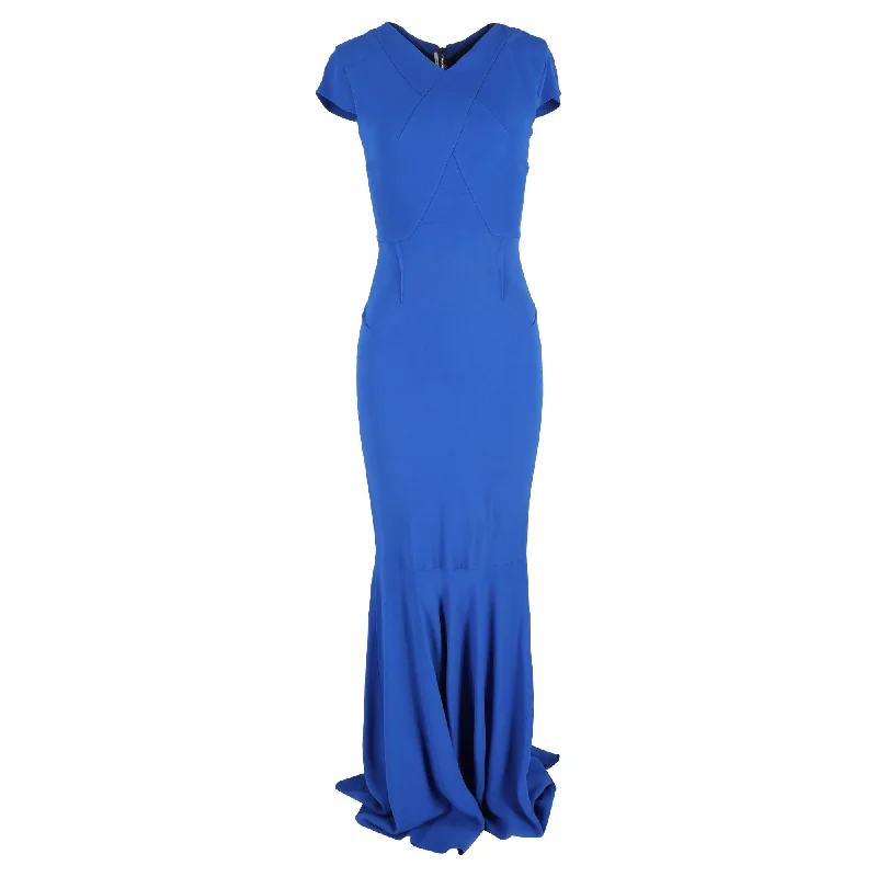 Women's Fashion Clothing Roland Mouret Valey Maxi V-Neck Gown Dress in Blue Viscose