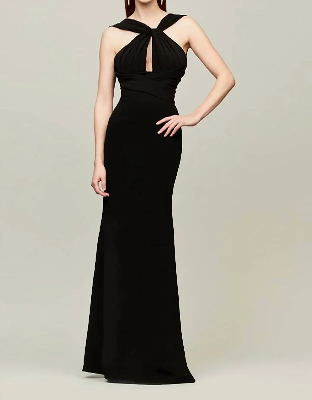 Casual Clothing for Women Crepe Satin Halter Gown In Black