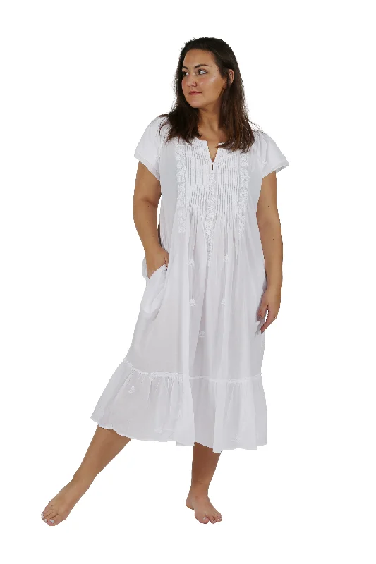 Women's Elegant Outfit Plus Size La Cera Double Cap Short Sleeve Cotton Embroidered Gown