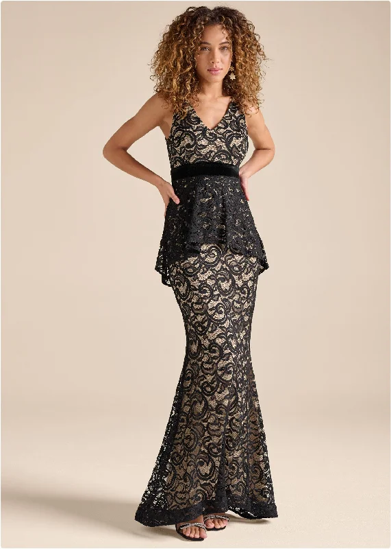 Formal Outfit For Women Tiered Lace Gown - Black