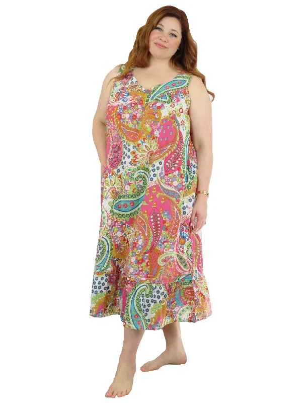 Formal Attire For Women Vibrant Print Sweetheart Neck Gown with Pockets - Plus Size