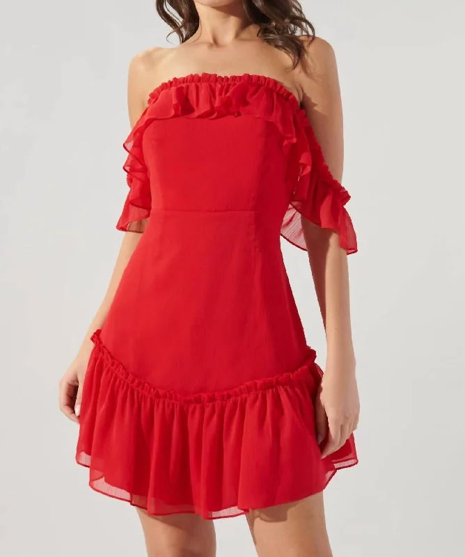 Online Boutiques Affordable Emmy Off The Shoulder Dress In Cherry Red