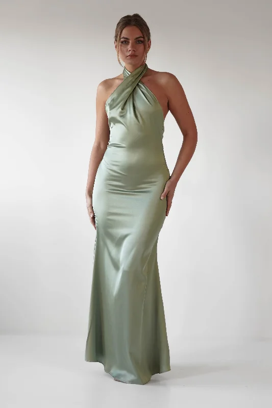 Timeless Women's Garments Kartia Halterneck Maxi Gown | Sage