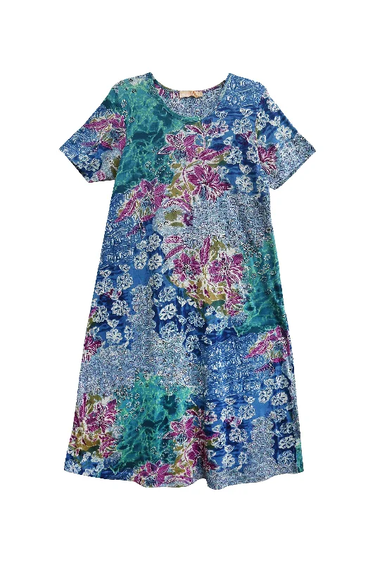 High-End Women's Apparel Plus Size La Cera Cotton Floral Jersey Knit A-Line Dress