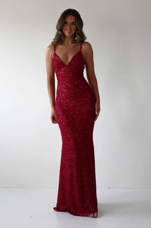 Sales Clothes Nina Beaded Bodycon Gown | Red