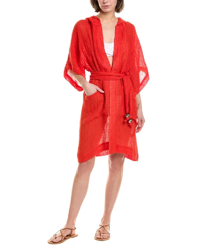 Women's Trendy Casual Outfit Lis Marie Fernandez Hooded Linen-Blend Dressing Gown