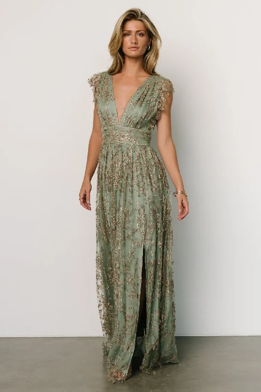 Modern Women's Wardrobe Essentials Arlene Shimmer Gown | Sage + Gold