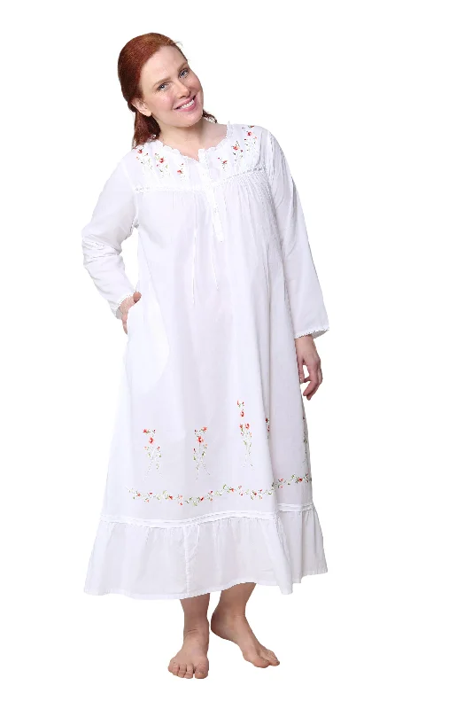 Women's Plus-Size Outfit Plus Size 100% Cotton Embroidered Long Sleeve Gown