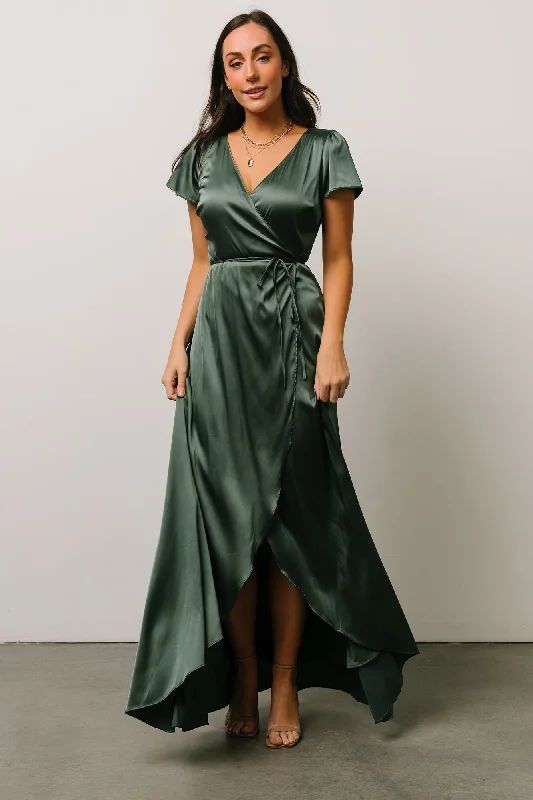 Affordable Online Boutique Krystal Satin Wrap Gown | Winter Green