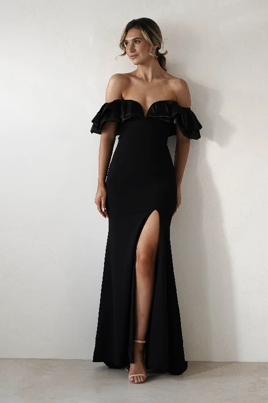 Women's Elegant Evening Outfit Olympia Off The Shoulder Gown | Black