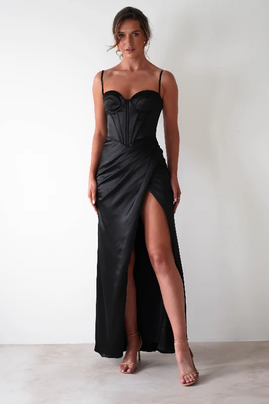 Women's Trendy Garments Maja Satin Corset Gown | Black