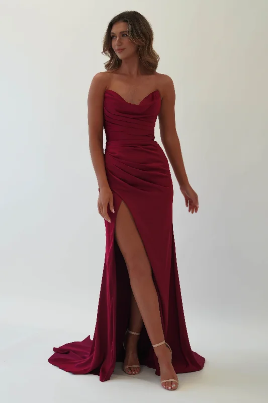 Women's Outerwear Garments Italia Bodycon Satin Gown | Dark Red