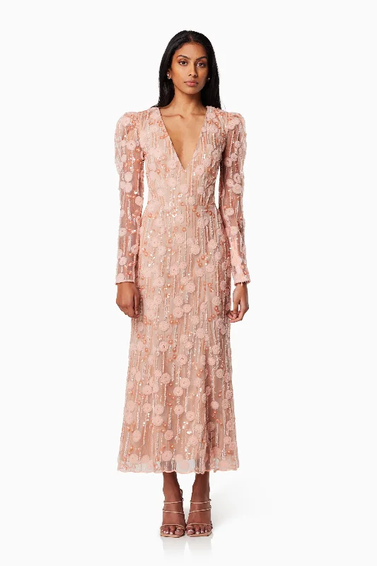 Women Wear Online La Rochelle V Shaped Maxi Gown In Pink