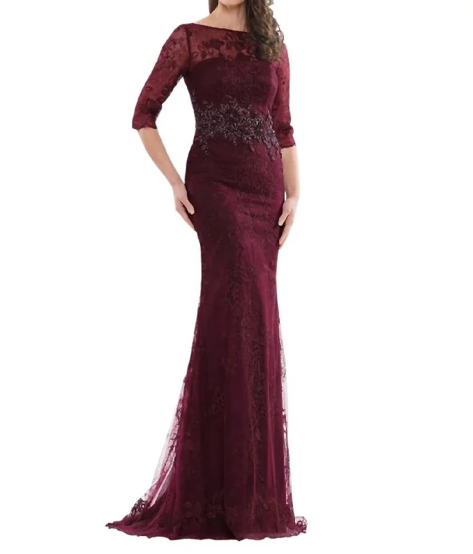 Workwear Fashion for Women Sheer Lace Mother Of Bride Gown In Wine