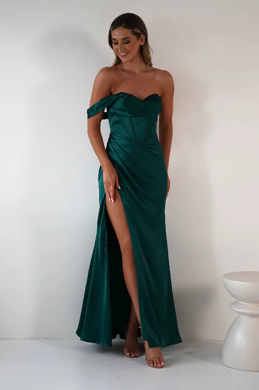 Women's Chic Outerwear Garments Nicolette Soft Satin Maxi Gown | Emerald Green