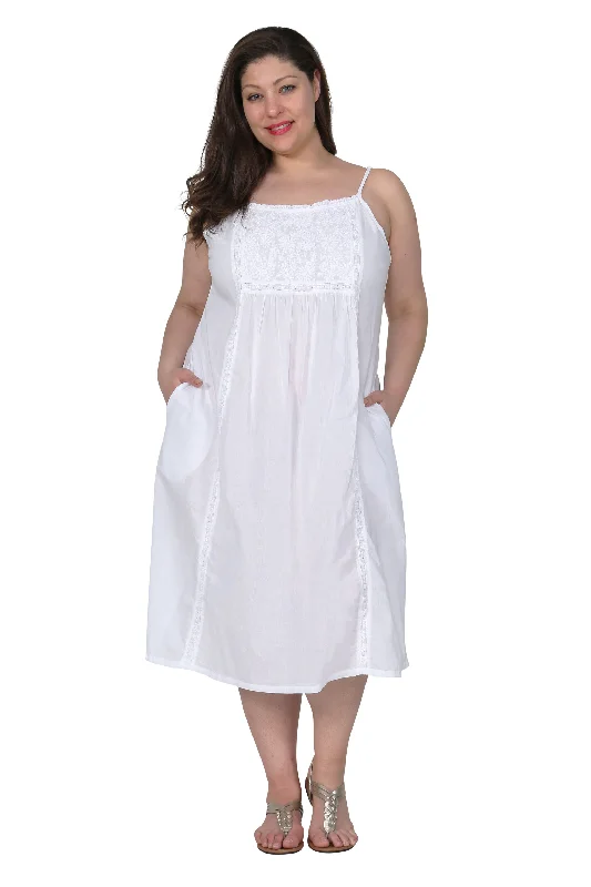 Clothing For Women La Cera Plus Size Embroidered Bib Yoke Sleeveless Gown