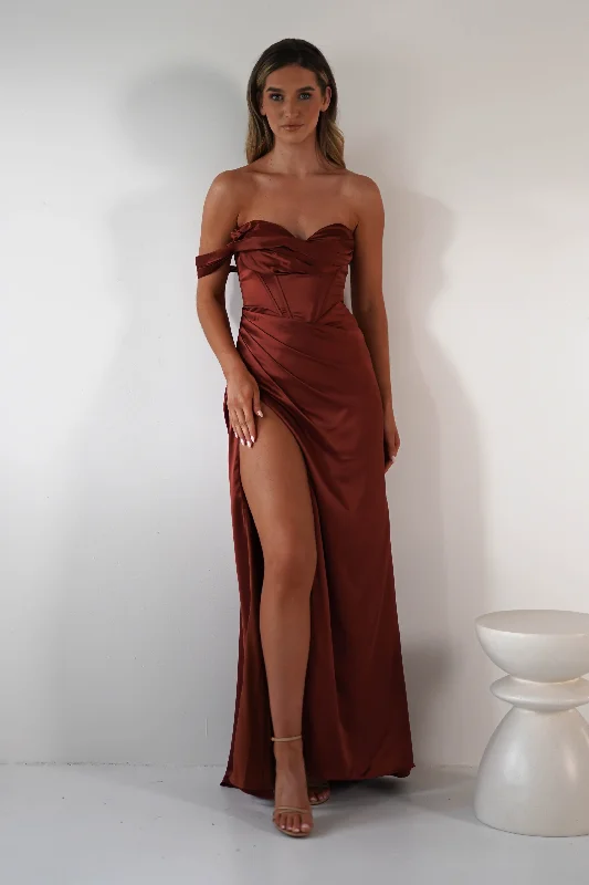 Comfortable Lounge Clothing Nicolette Soft Satin Maxi Gown | Rust